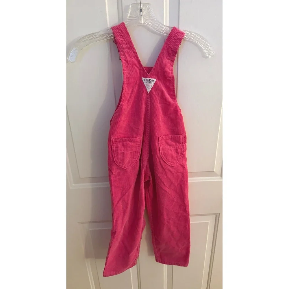 OshKosh B'gosh Vintage Girls 5T Hot Pink Retro Corduroy Overalls Made in USA